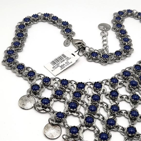 Chico's Blue Cabochon Bib Necklace, New With Tags, Silver Tone, 24" - Picture 11 of 12